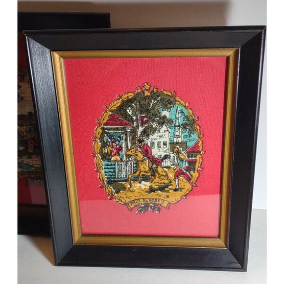 3 Vintage Fabric 3-D Retro Art Prints Paul Revere Ben Franklin George Washington - Picture 3 of 8